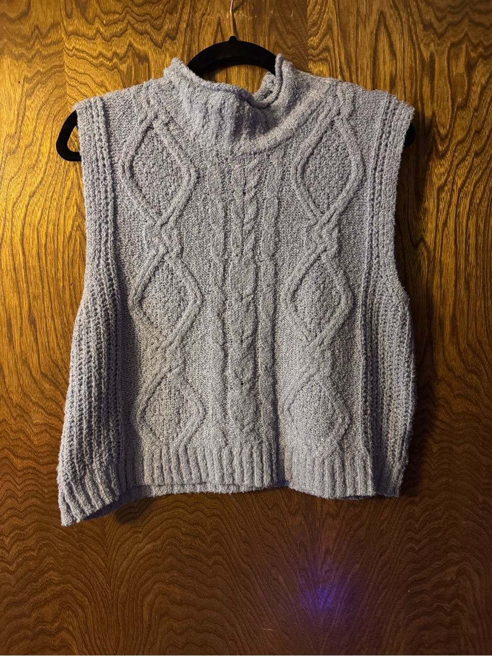 Pink Rose Light Gray Cable Knit Sleeveless Turtleneck Vest